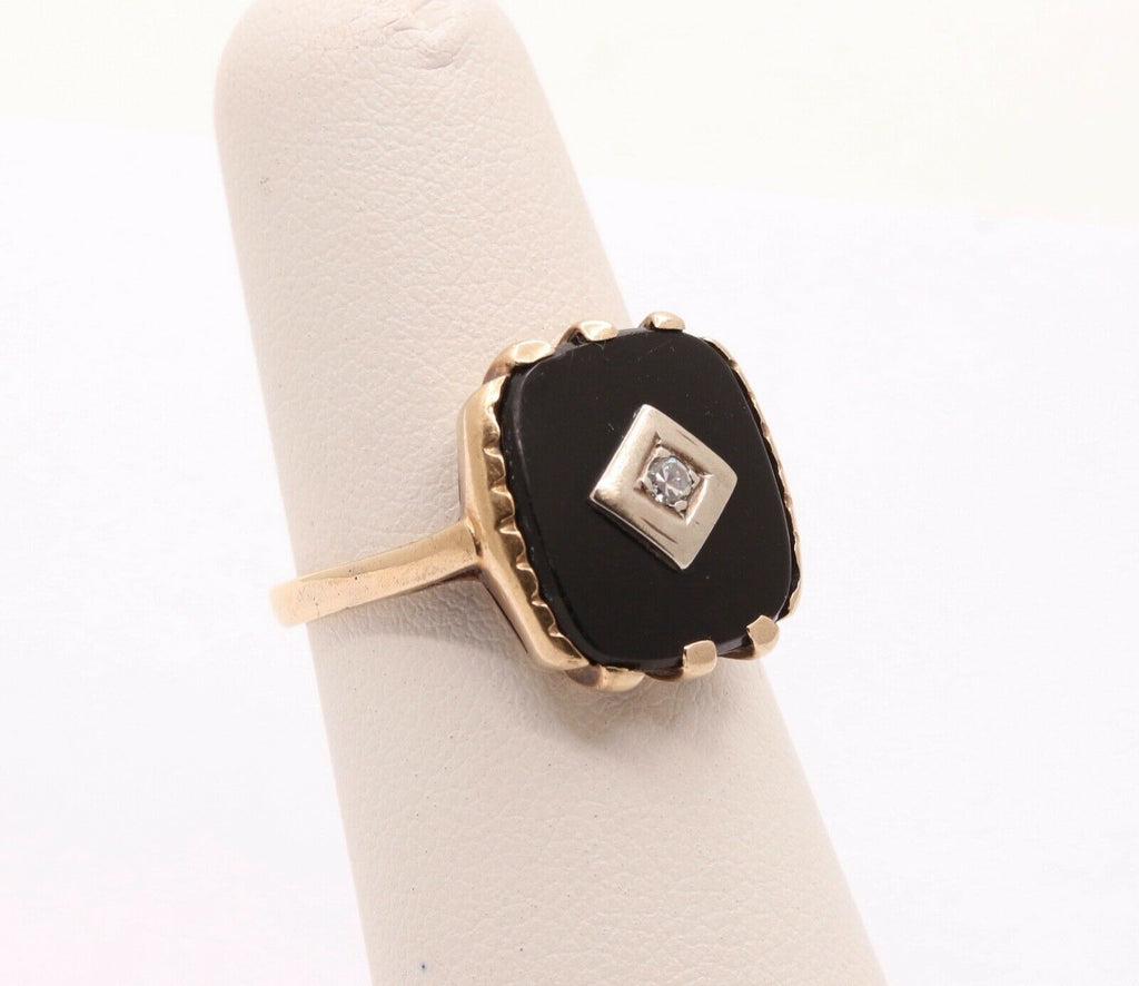 Art Deco Diamond Onyx 14K Yellow White Gold Unisex Ring