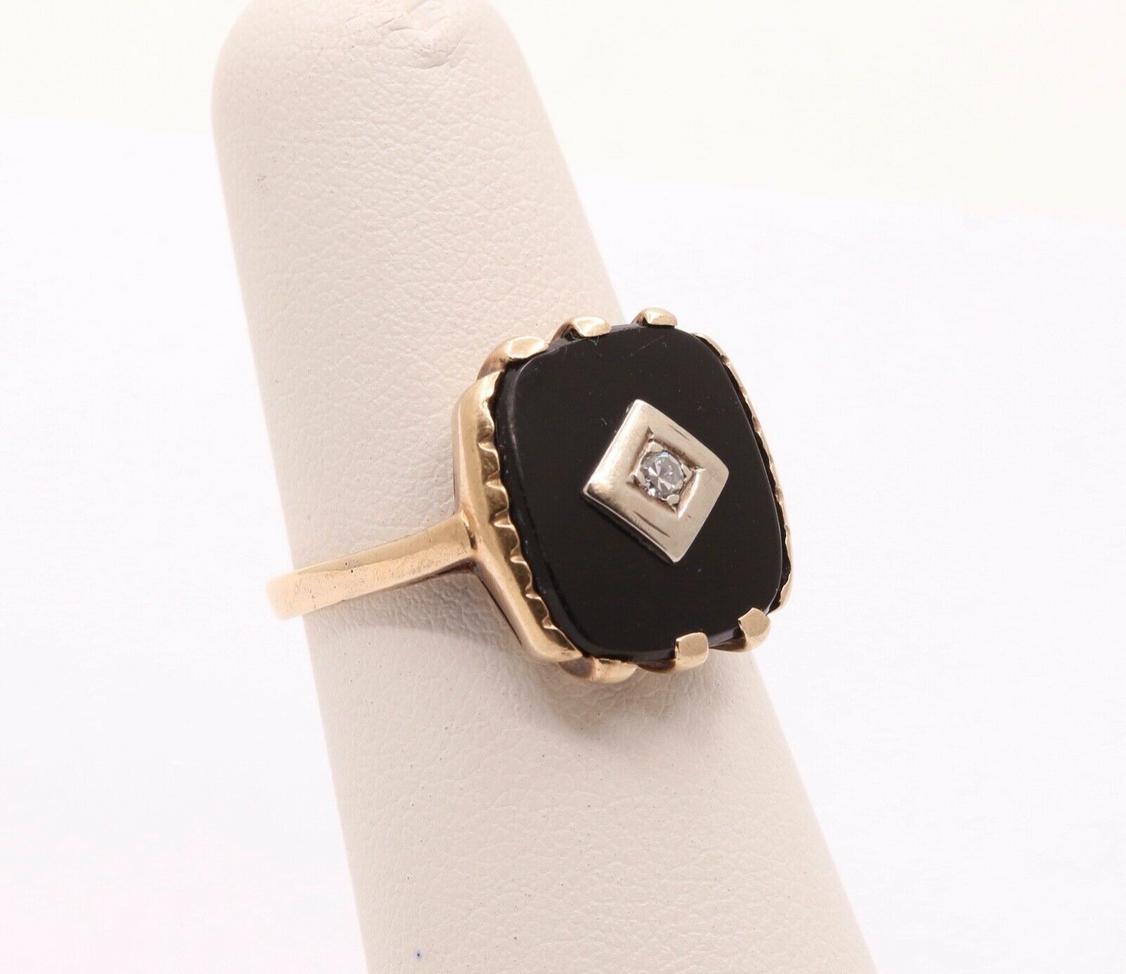 Art Deco Diamond Onyx 14K Yellow White Gold Unisex Ring