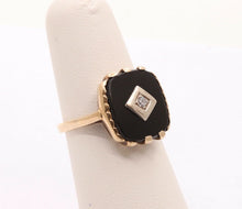 Load image into Gallery viewer, Art Deco Diamond Onyx 14K Yellow White Gold Unisex Ring
