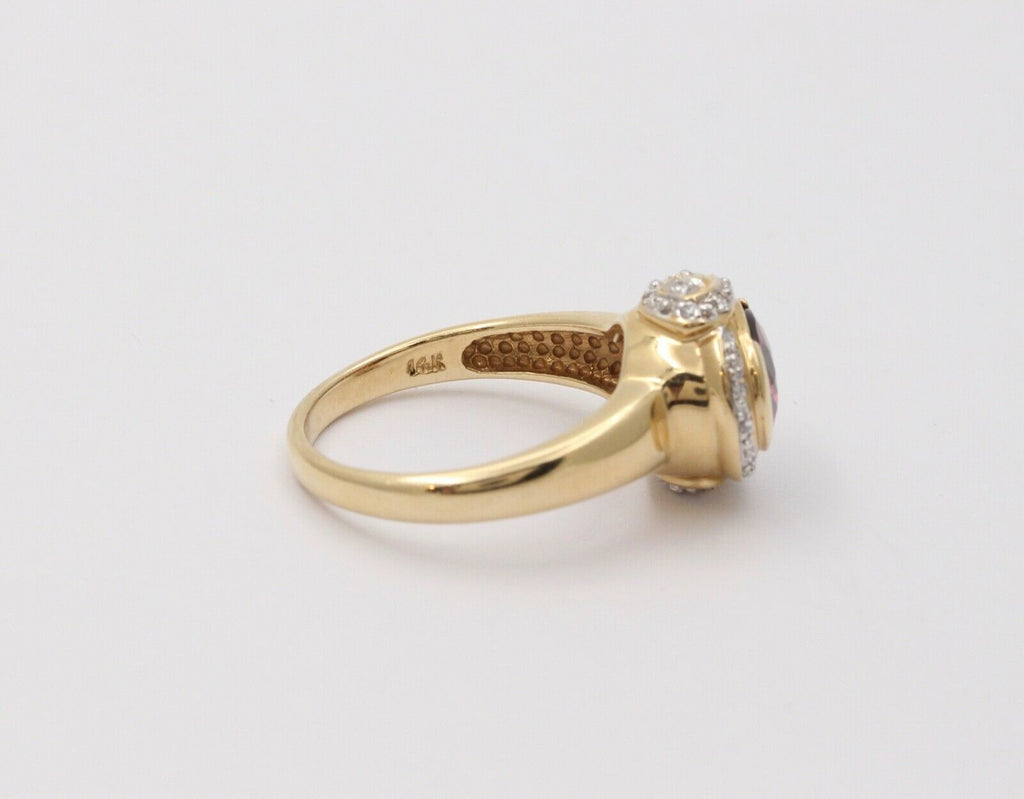 Vintage Tourmaline Diamonds 14K Yellow White Gold Cocktail Ring