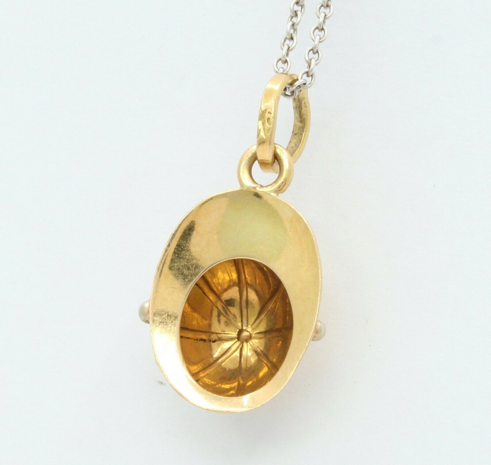 Vintage Equestrian Horse Riding Helmet 18K Yellow White Gold Pendant Charm