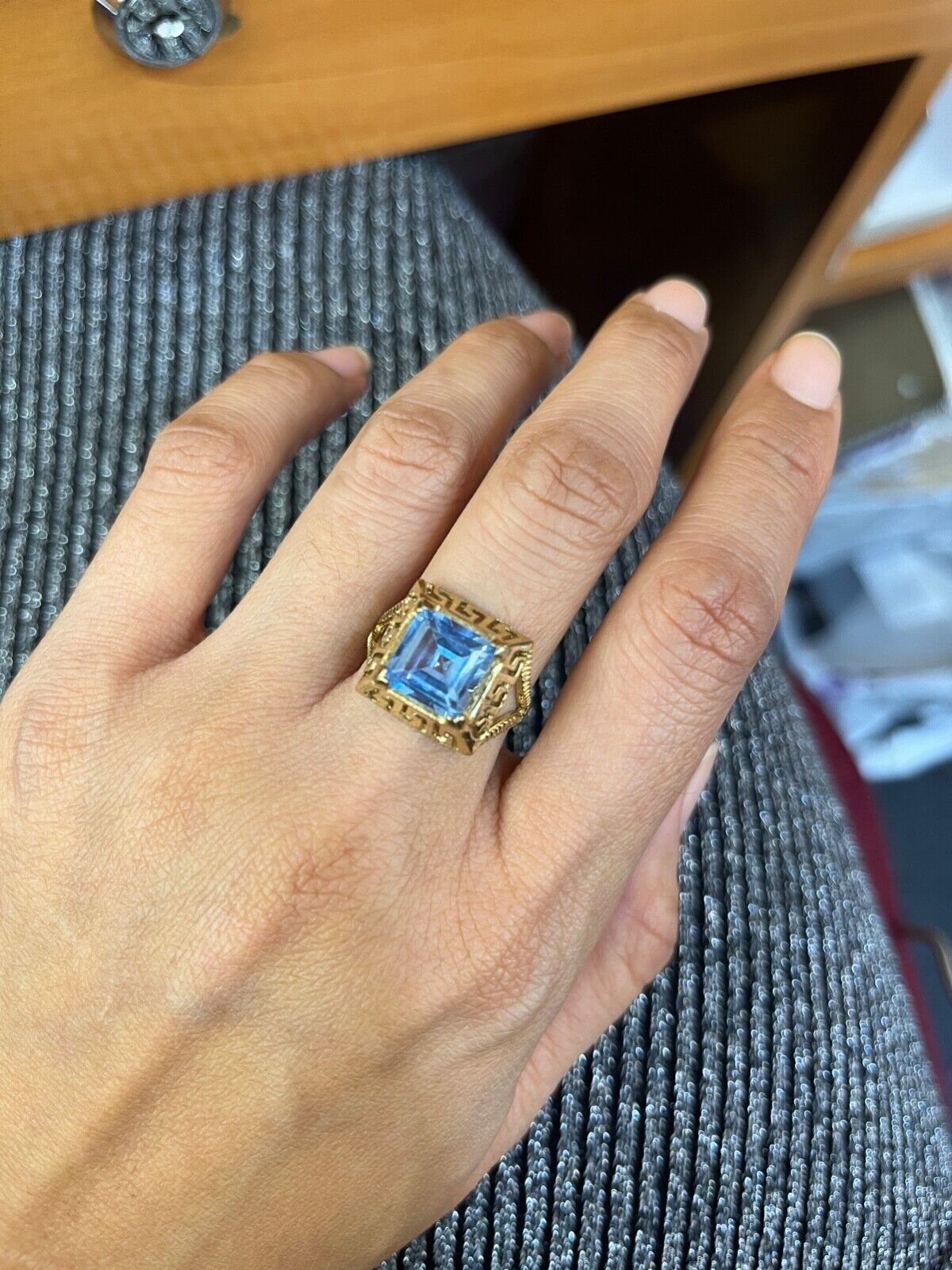 Vintage 10K Yellow Gold Greek Key Solitaire Ring