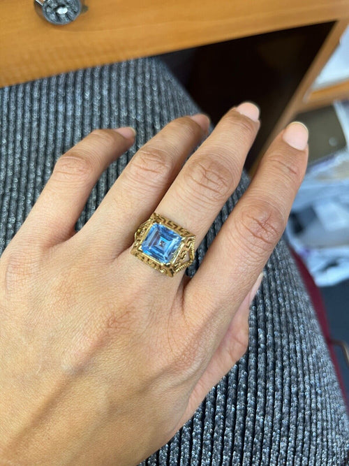Vintage 10K Yellow Gold Greek Key Solitaire Ring
