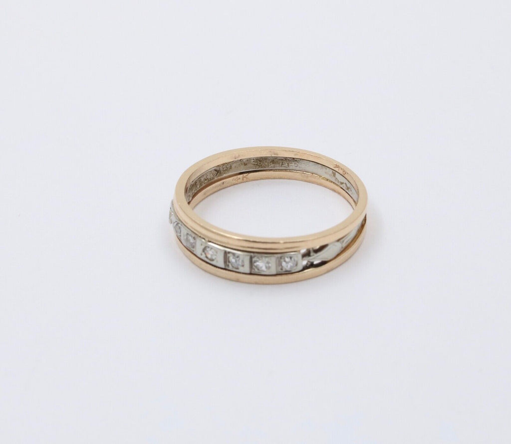 Vintage 18K & 14K Gold Diamond Ring Band, Wedding Band