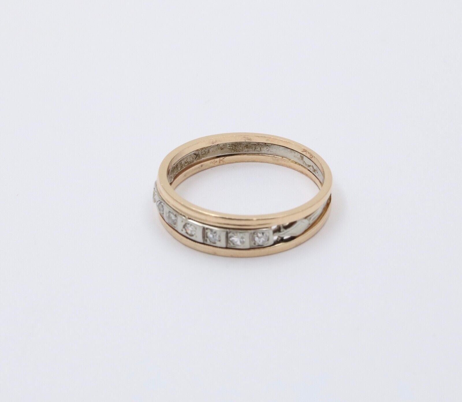 Vintage 18K & 14K Gold Diamond Ring Band, Wedding Band