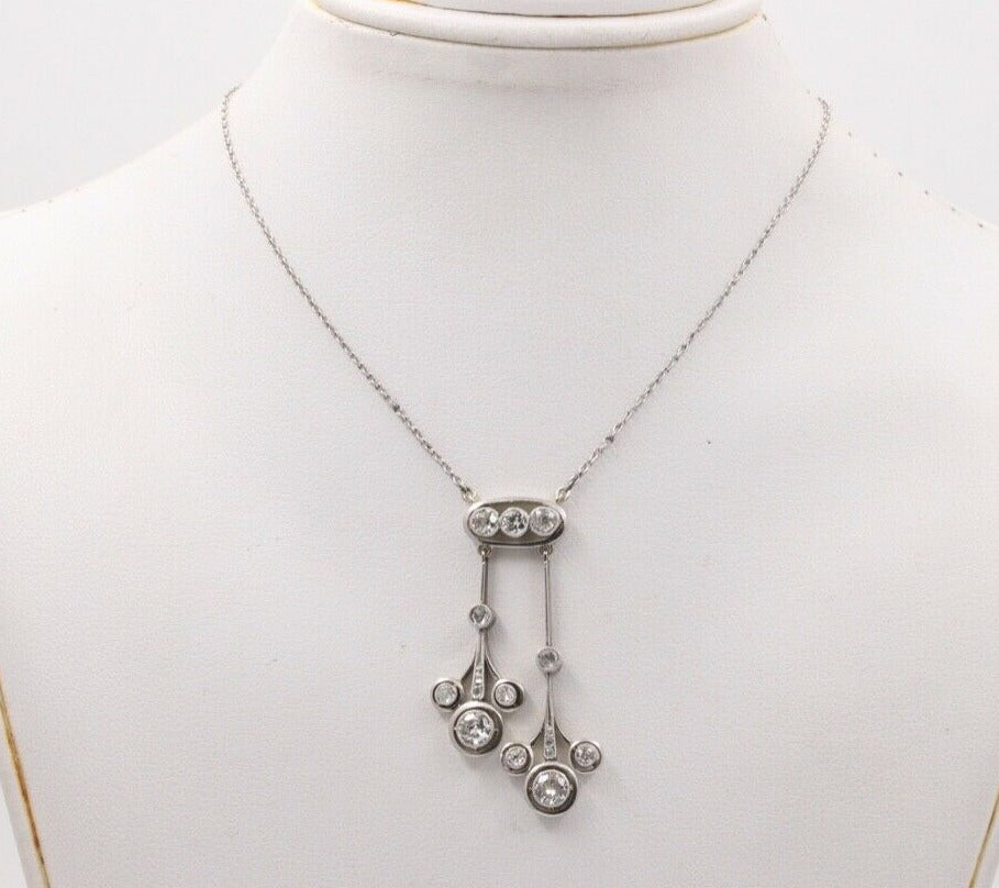 Art Deco Old Mine Diamonds Platinum Pendant and Chain