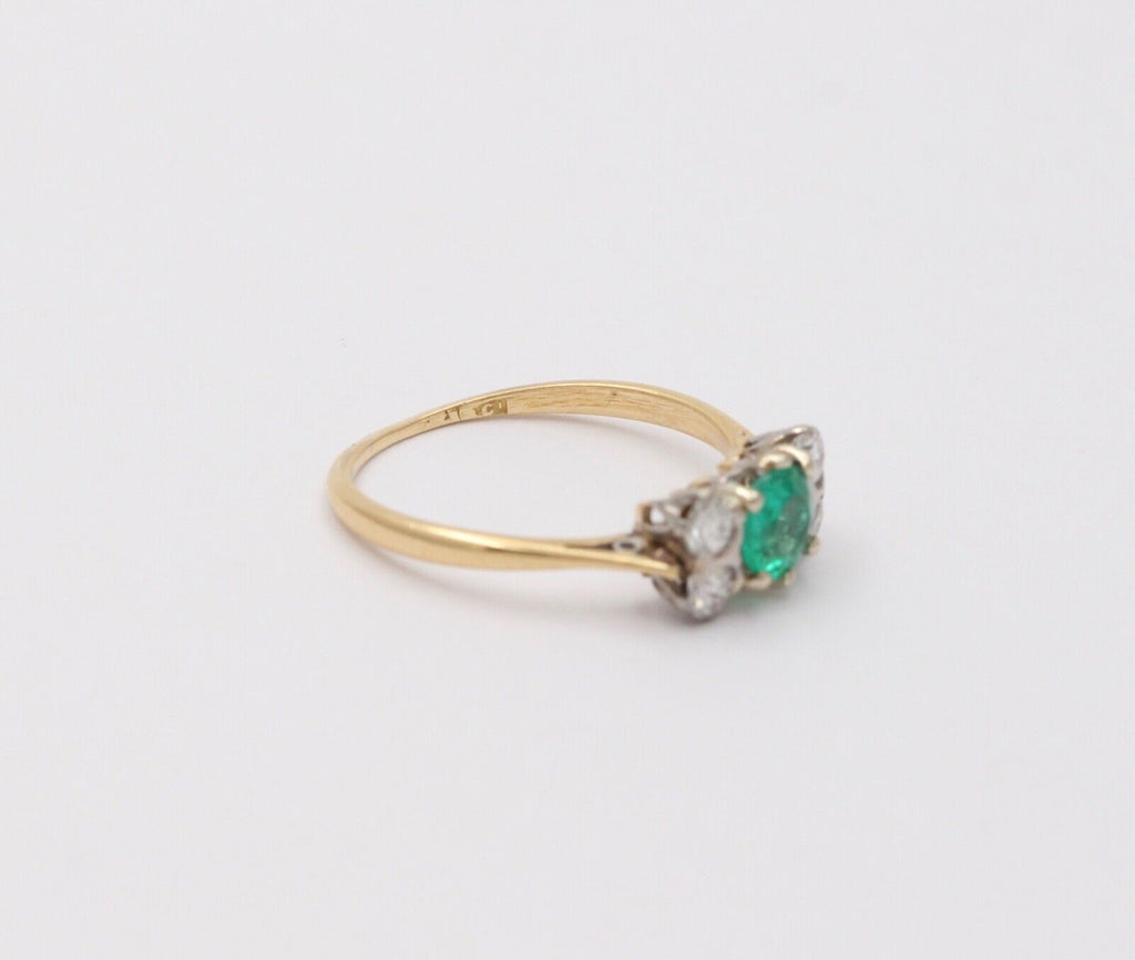 Vintage 18K Yellow Gold Emerald and Diamond Ring, Stacking Ring