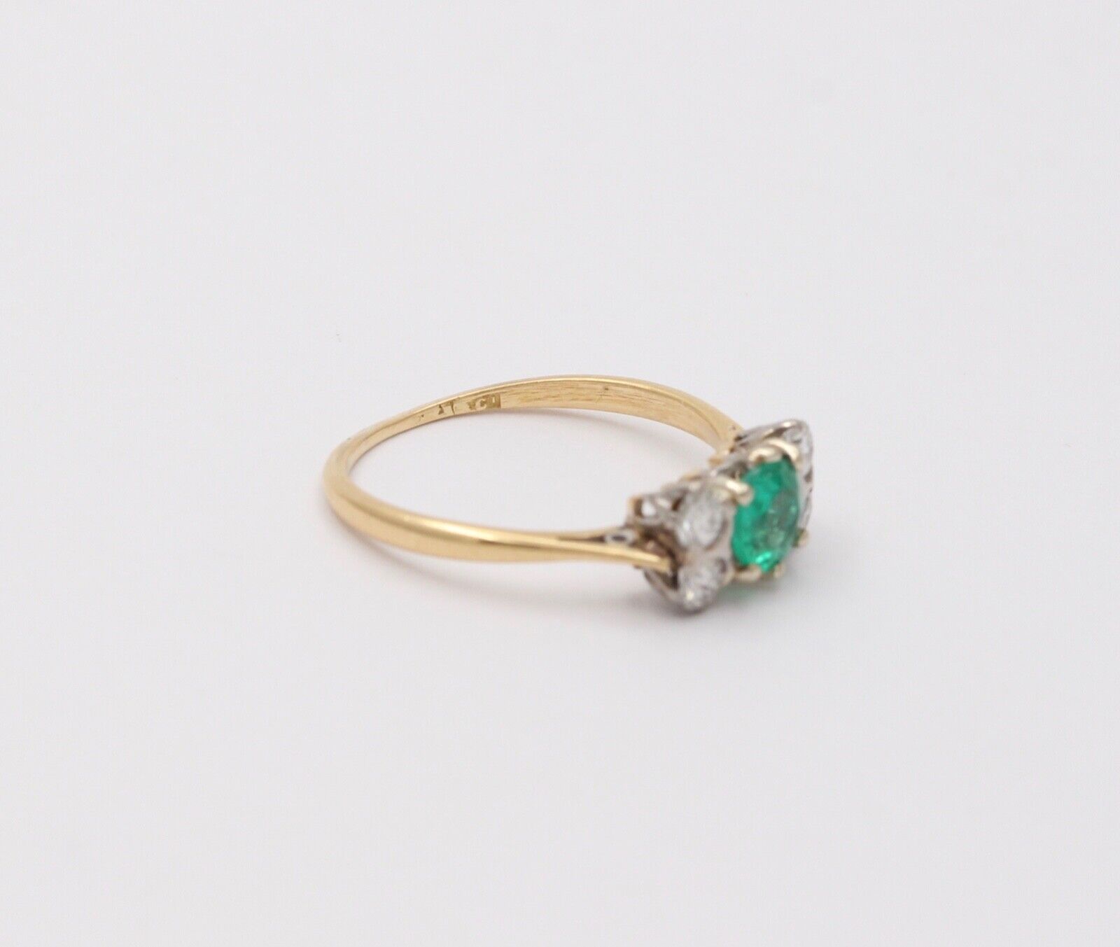 Vintage 18K Yellow Gold Emerald and Diamond Ring, Stacking Ring