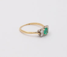 Load image into Gallery viewer, Vintage 18K Yellow Gold Emerald and Diamond Ring, Stacking Ring
