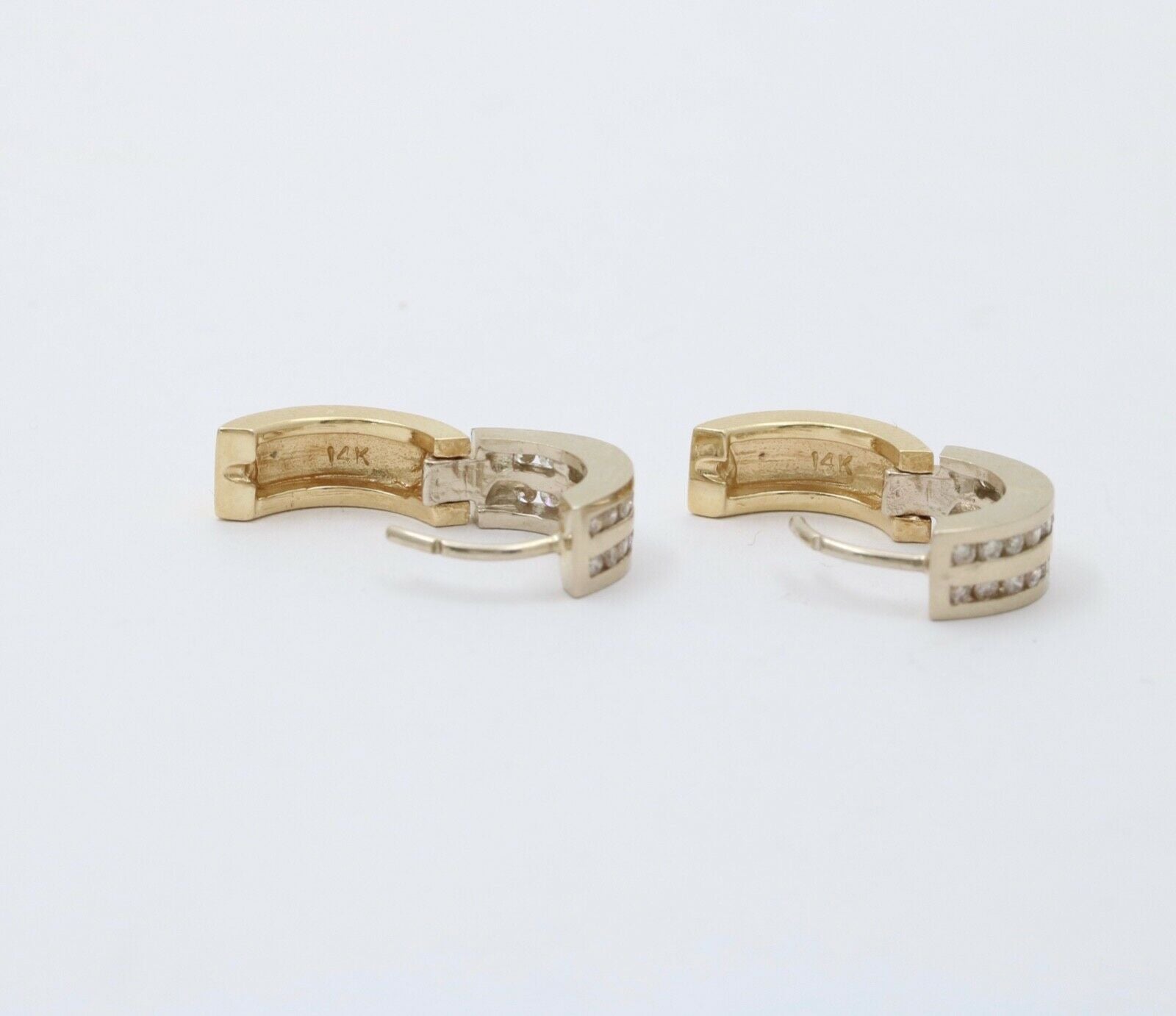Classic Petite 14K White & Yellow Gold Diamonds Huggies Earrings