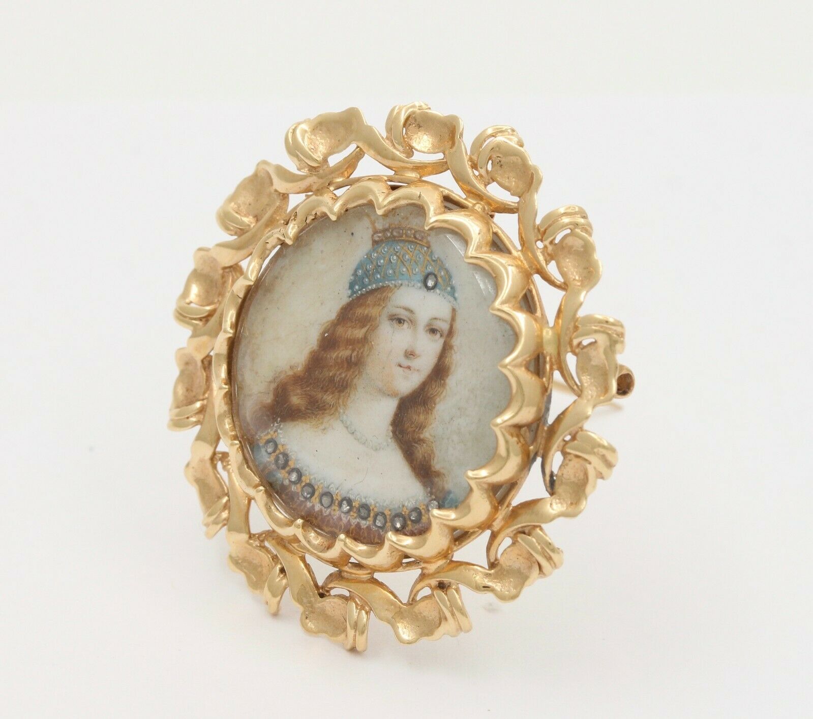 Vintage Seaman Schepps 14k Gold Miniature Portrait Brooch Pin