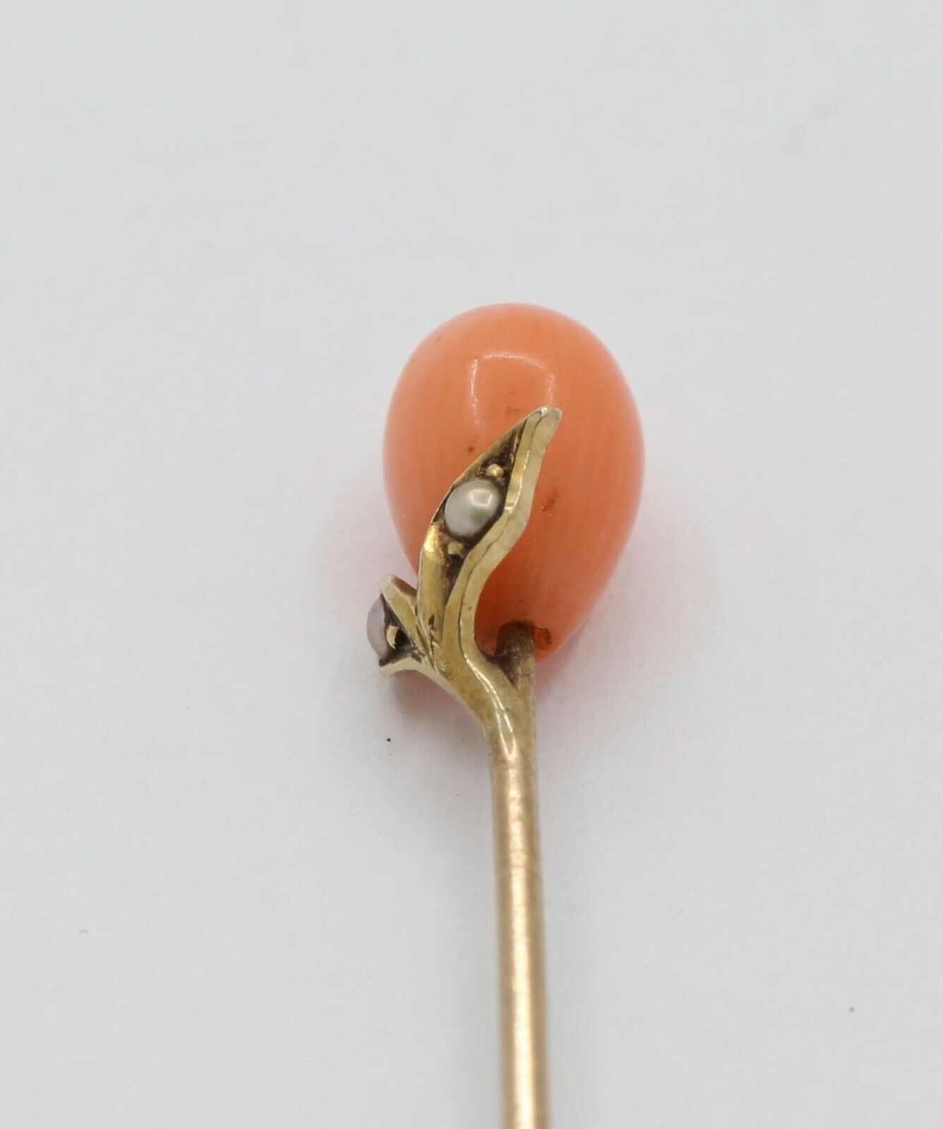 Vintage 14K Yellow Gold Coral Stick Pin