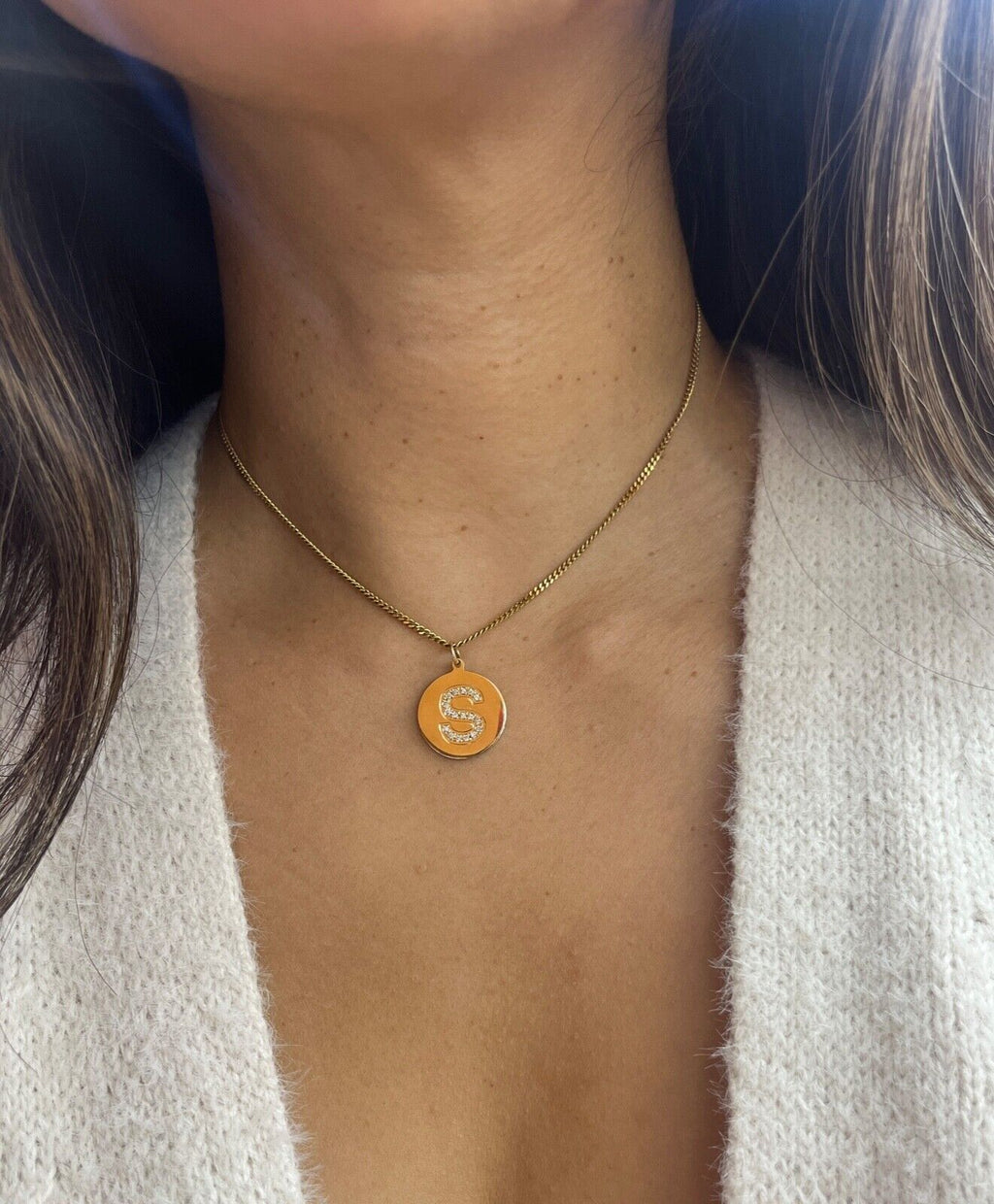 Vintage Initial “S” Diamond Medallion Charm Pendant.
