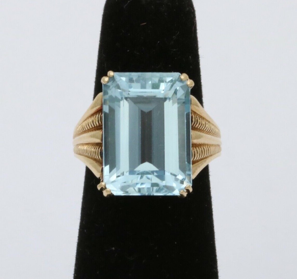 Art Deco Aquamarine 14K Yellow Gold Ring