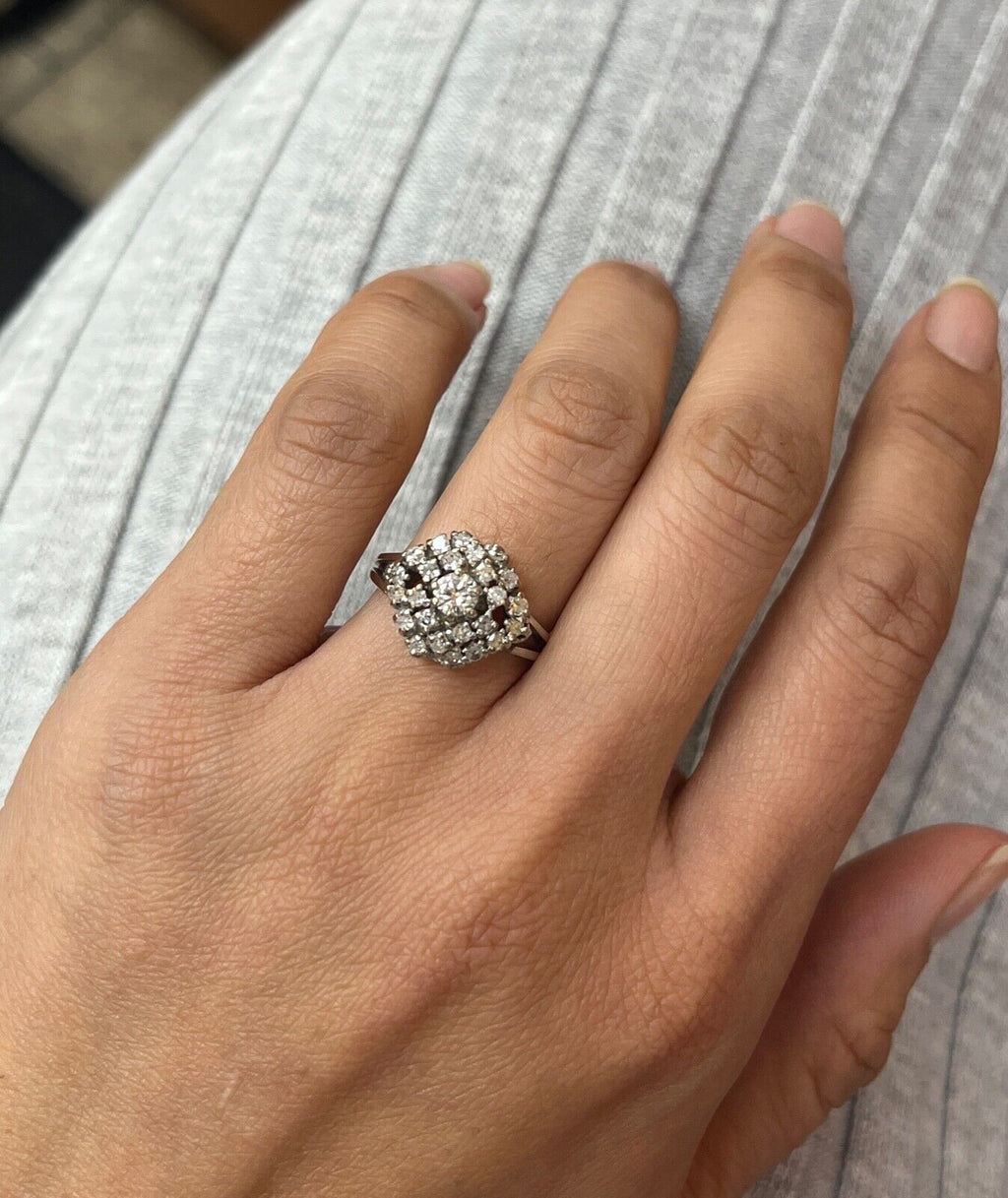 Vintage 14K White Gold Diamond Cluster Ring