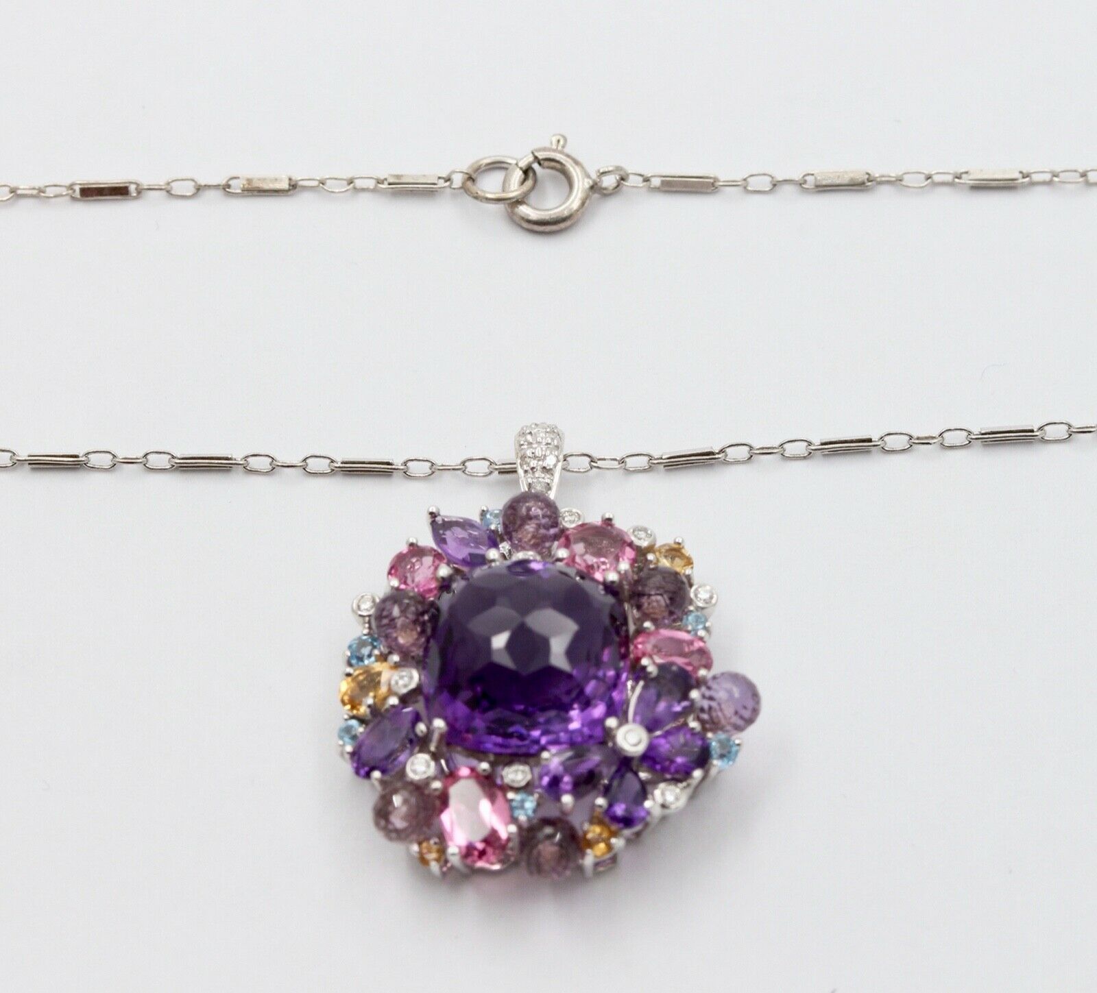 Vintage 18K White Gold Huge Amethyst Quartz Party Necklace