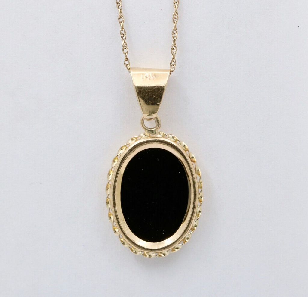 Vintage 14K Gold Onyx Charm Pendant.Necklace