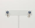 Vintage Flower Blue Sapphires Baguette Diamonds 14K White Gold Earrings