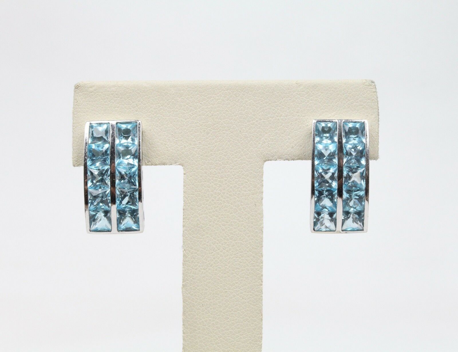Vintage 18K White Gold Blue Topaz Huggies