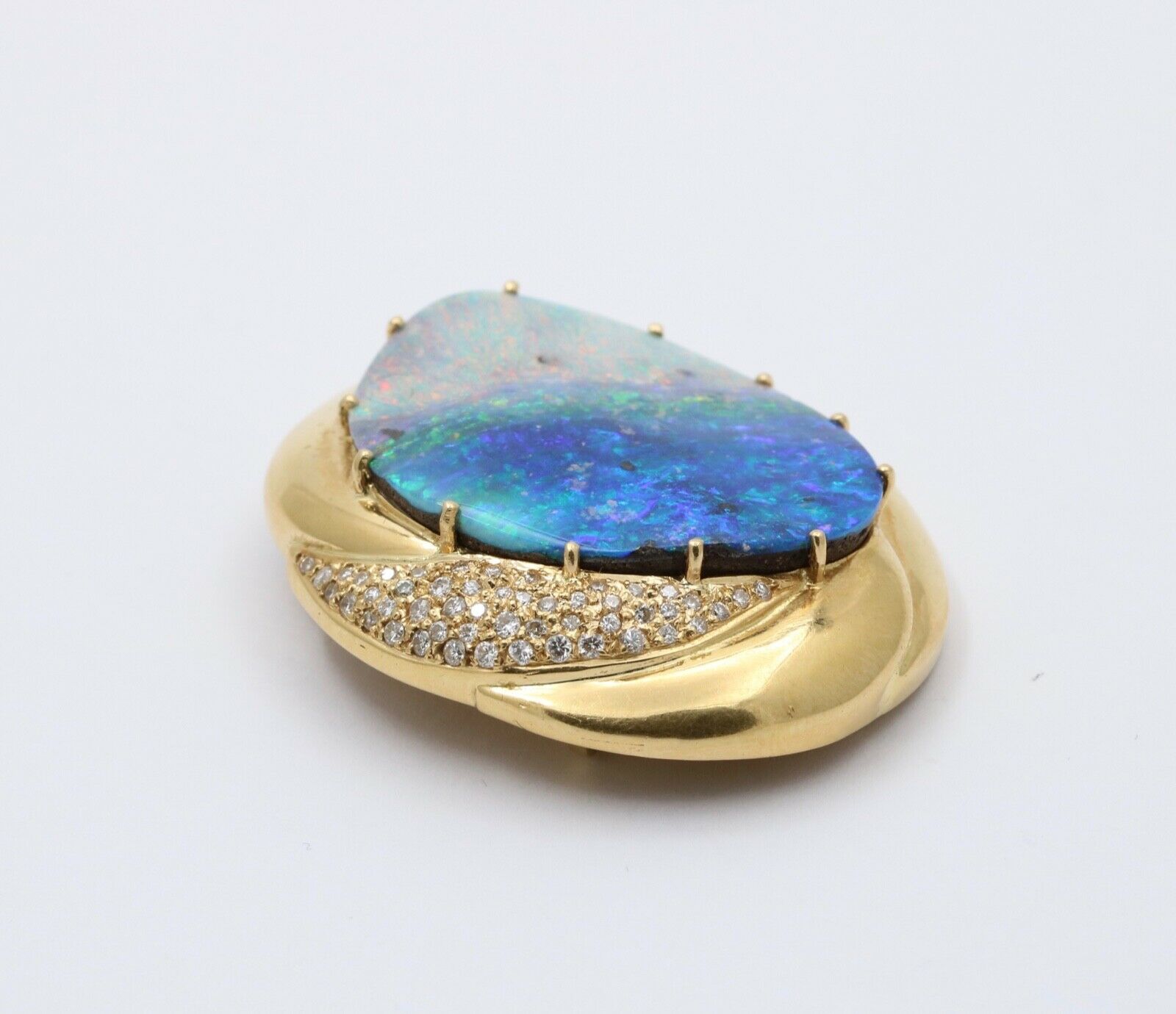 Ocean and Sky Boulder Opal Diamonds 18K Yellow Gold Pendant