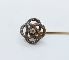 Load image into Gallery viewer, Rare Victorian Diamond Enamel 14K Yellow Gold Stick Pin
