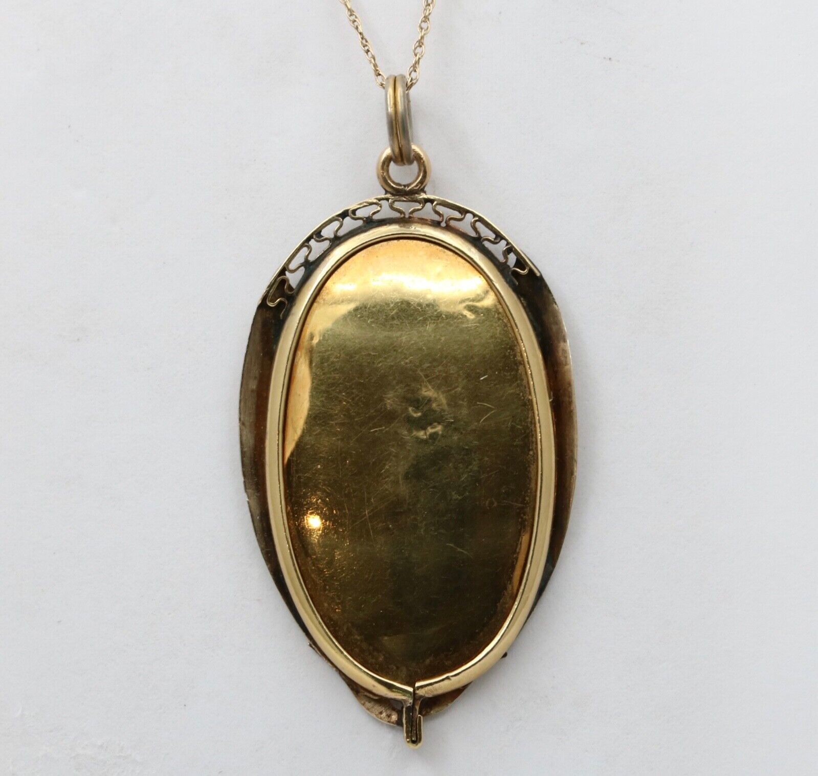 Antique Virgin Mary and Cherubs Portrait 18K YG WG Pendant