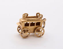 Load image into Gallery viewer, Vintage 14K Yellow Gold Carriage Stage Coach Pendant Charm Movable Wheels
