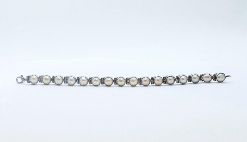 Vintage Aceloni Bracelet 925 Sterling Silver and Pearls