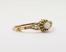 Load image into Gallery viewer, Vintage 14K Yellow Gold Victorian Style Opal and Diamond Bangle, Bracelet.
