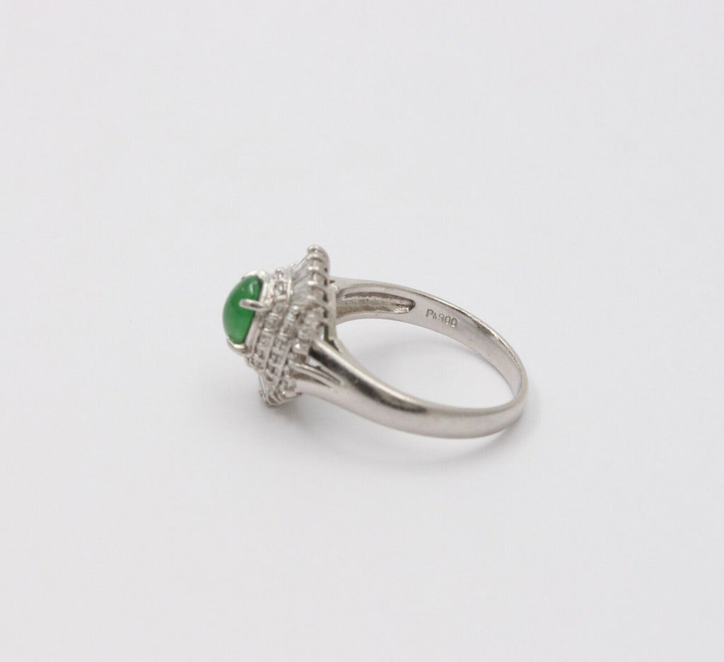 Vintage Jade Baguette Diamonds Cluster Platinum Ring