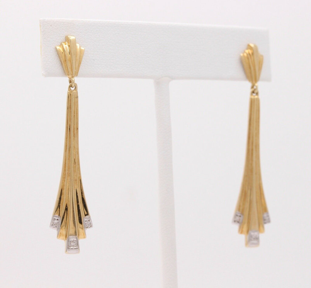 Art Deco 14K Yellow Gold Geometry Diamond Tapered Drop Earrings