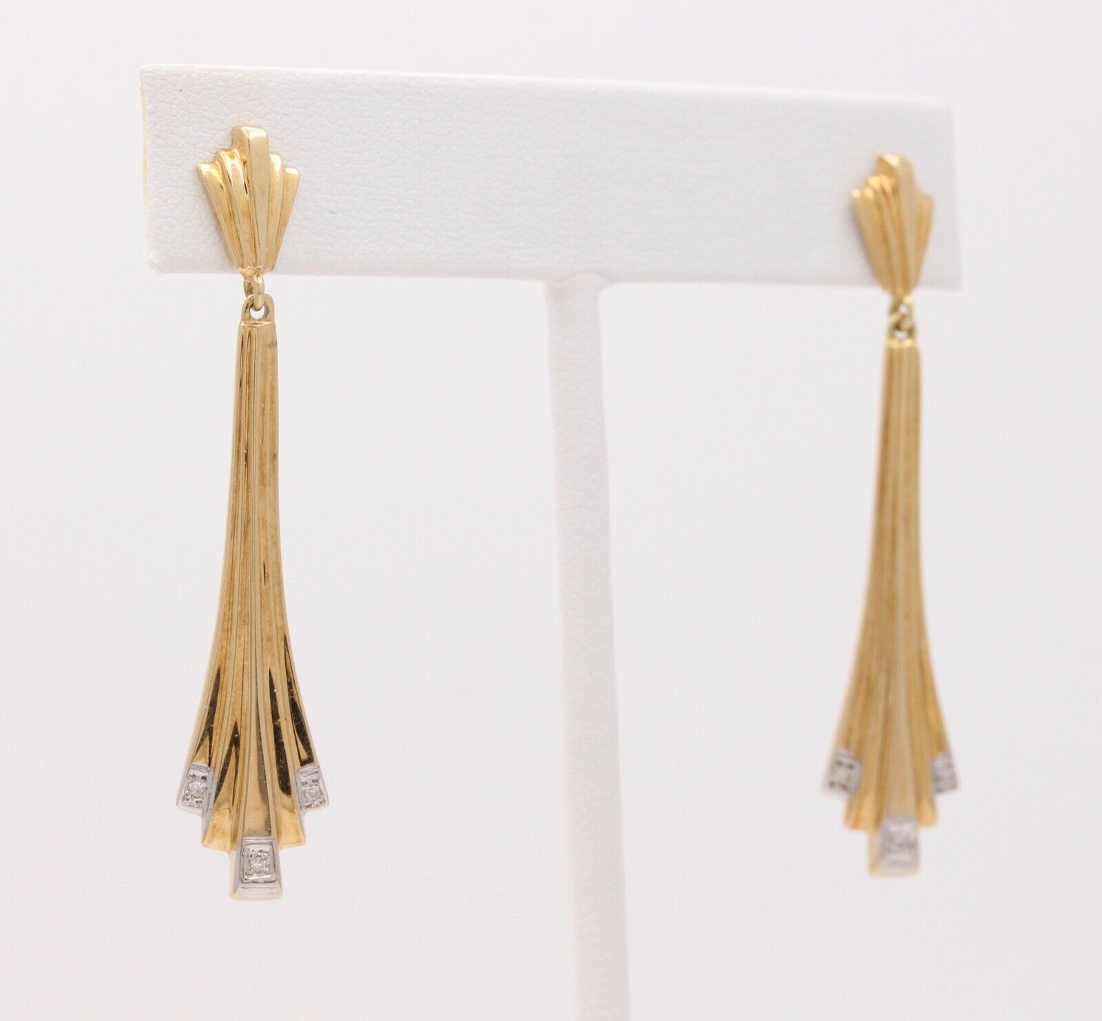 Art Deco 14K Yellow Gold Geometry Diamond Tapered Drop Earrings
