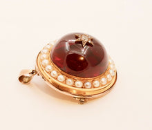 Load image into Gallery viewer, Victorian Huge Garnet Diamonds Pearls 18K Yellow Rose Gold Pendant Brooch Pin
