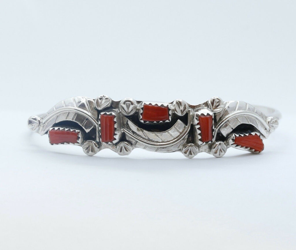 Handmade Sterling Silver and Coral Cuff Bracelet