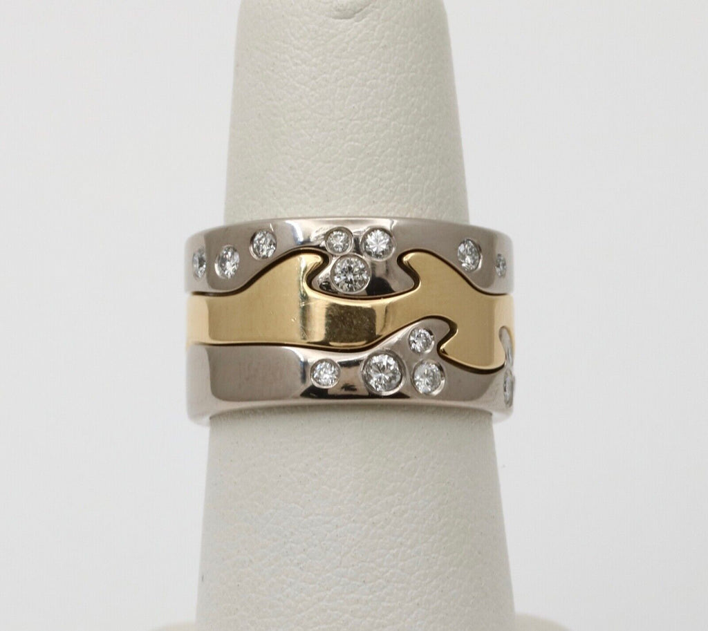 Georg Jensen Fusion 3-Piece 18K Diamonds White Yellow Gold Rings