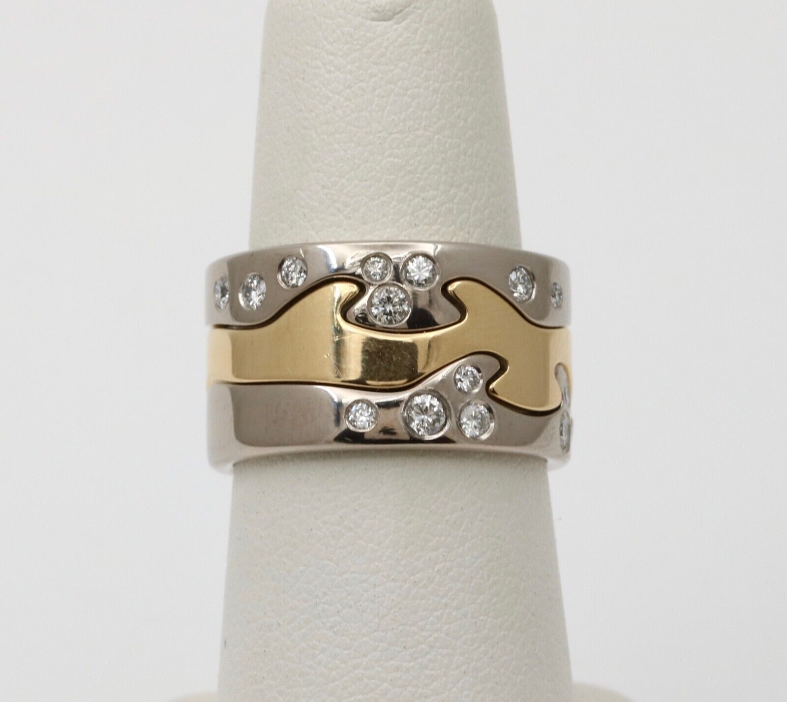 Georg Jensen Fusion 3-Piece 18K Diamonds White Yellow Gold Rings