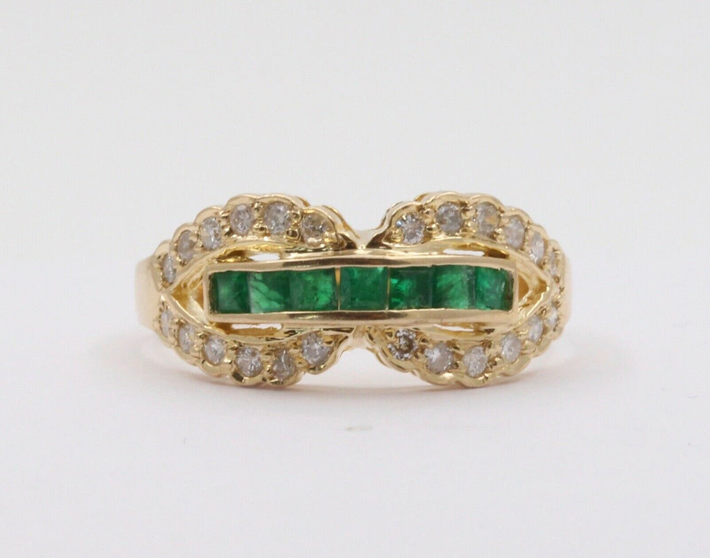 Vintage Infinity Diamond & Emerald Ring Band