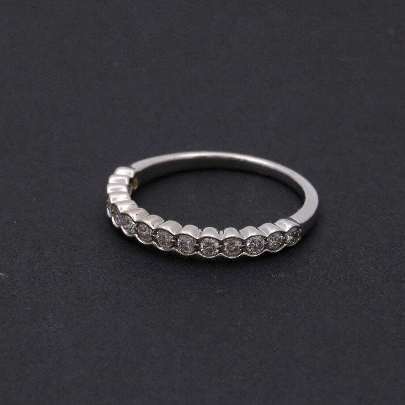Vintage Diamonds 14K White Gold Wedding Band Stacking Ring