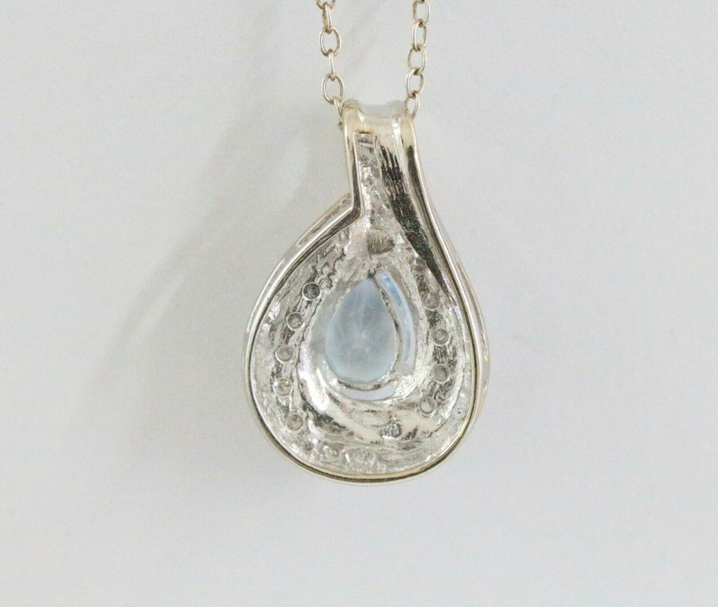 Vintage 14K White Gold Aquamarine Diamond Tear Drop Pendant