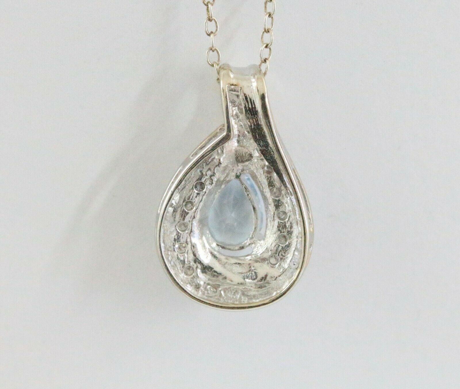 Vintage 14K White Gold Aquamarine Diamond Tear Drop Pendant