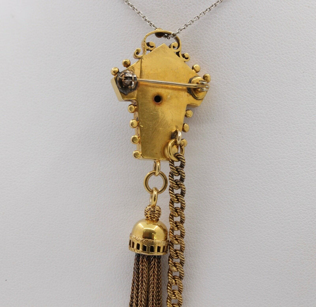 Victorian 14K Yellow Gold Enamel Clock Brooch pin
