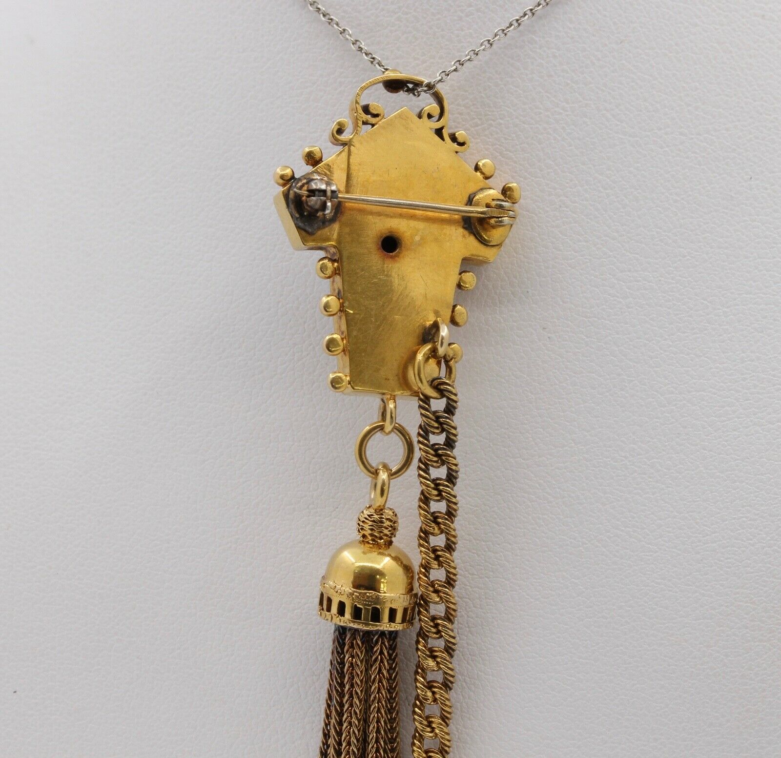 Victorian 14K Yellow Gold Enamel Clock Brooch pin