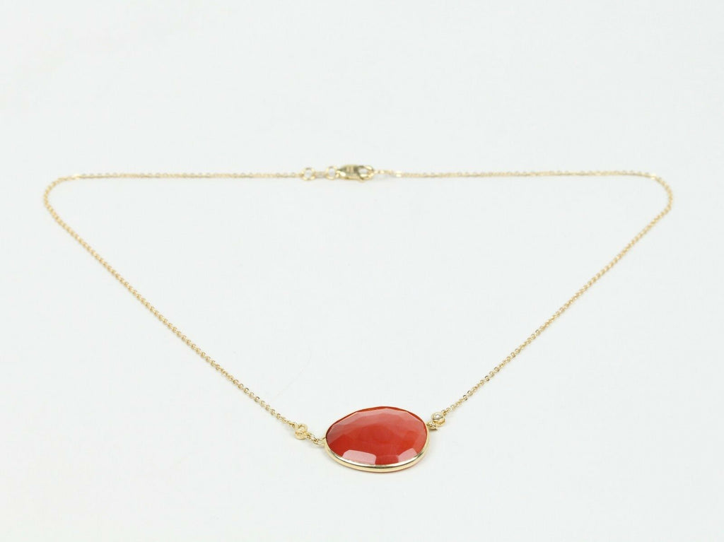 Vintage 14K Yellow Gold Agate Diamond Necklace