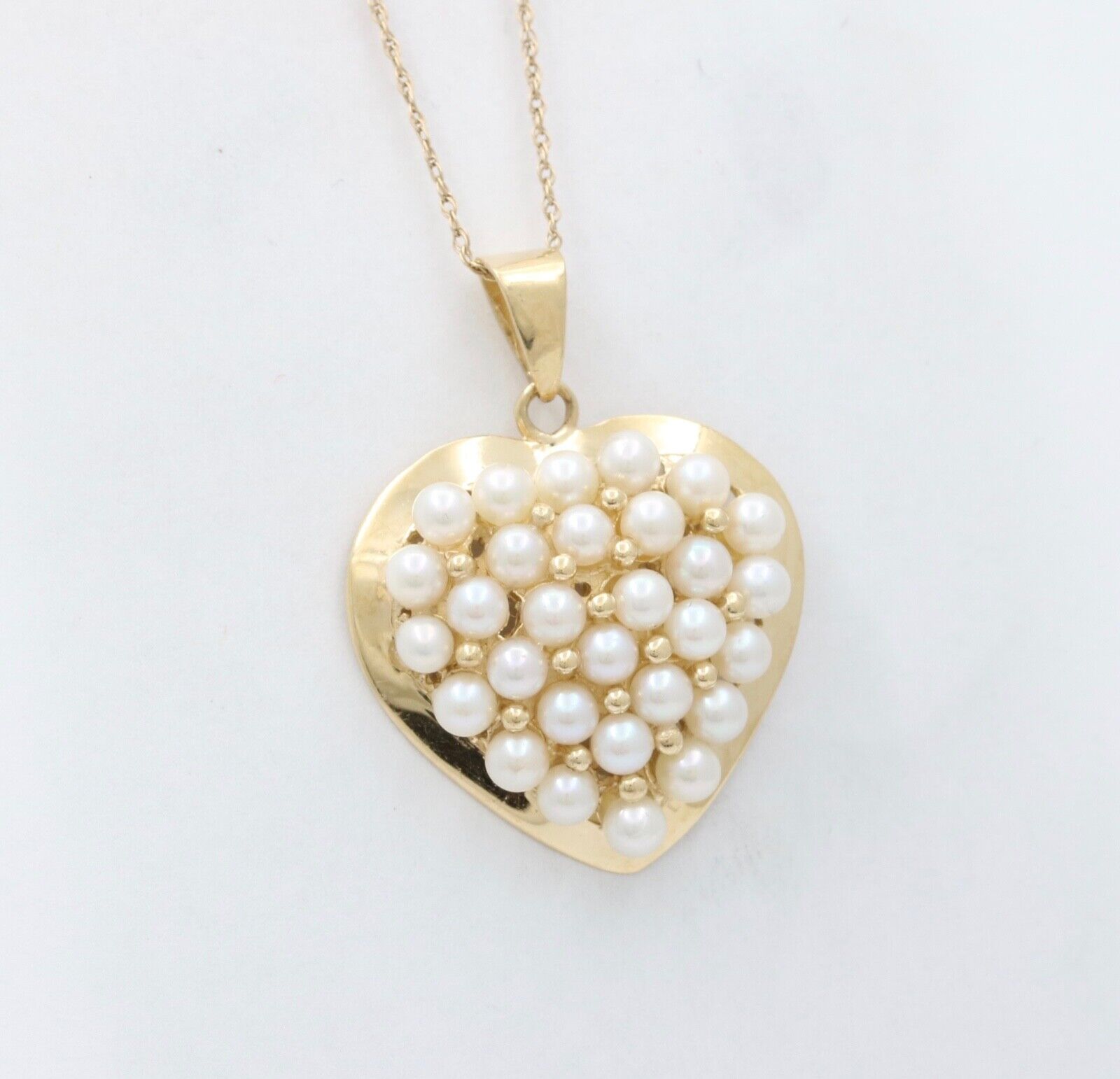 Vintage Heart 14K Yellow Gold Pearls Pendant