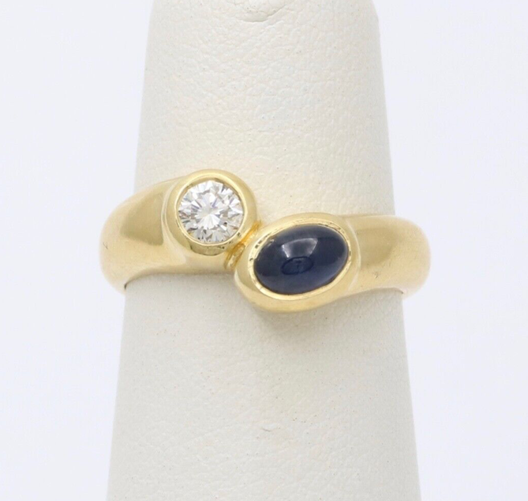 Vintage 18K Yellow Gold Diamond and Sapphire Bypass Ring