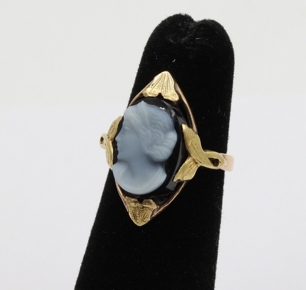 Art Nouveau Cameo Onyx 14K Yellow Gold Ring