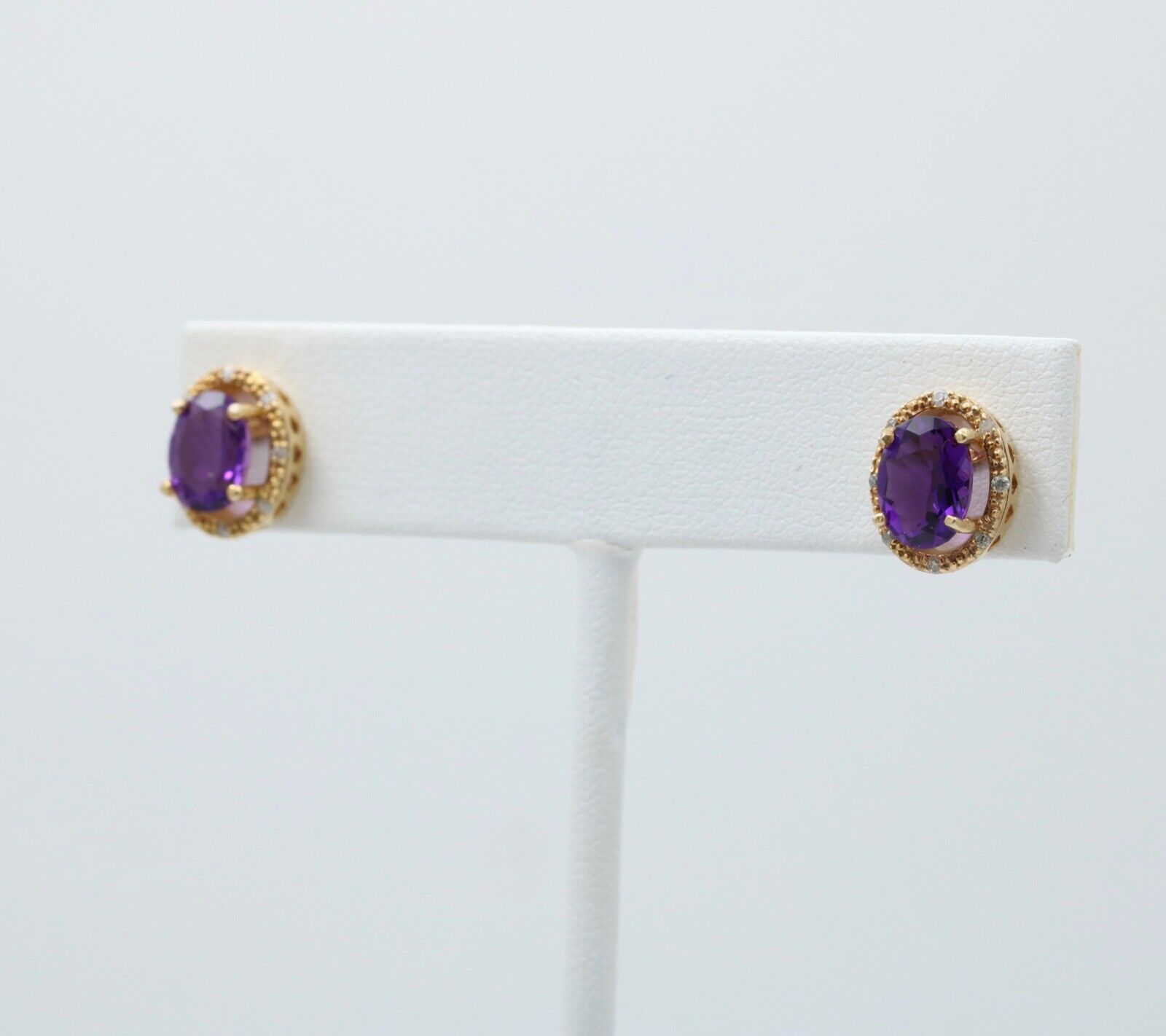 Vintage Amethyst Diamond 14K Yellow Gold Earrings Studs