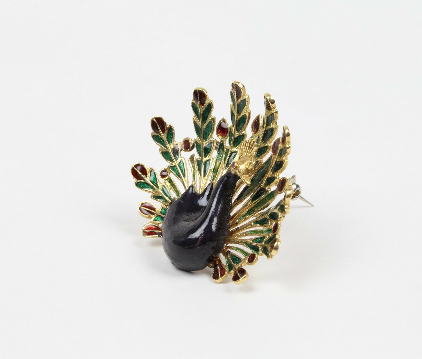 Vintage Ladies Big Beautiful Peacock Pendant Brooch Pin 18K