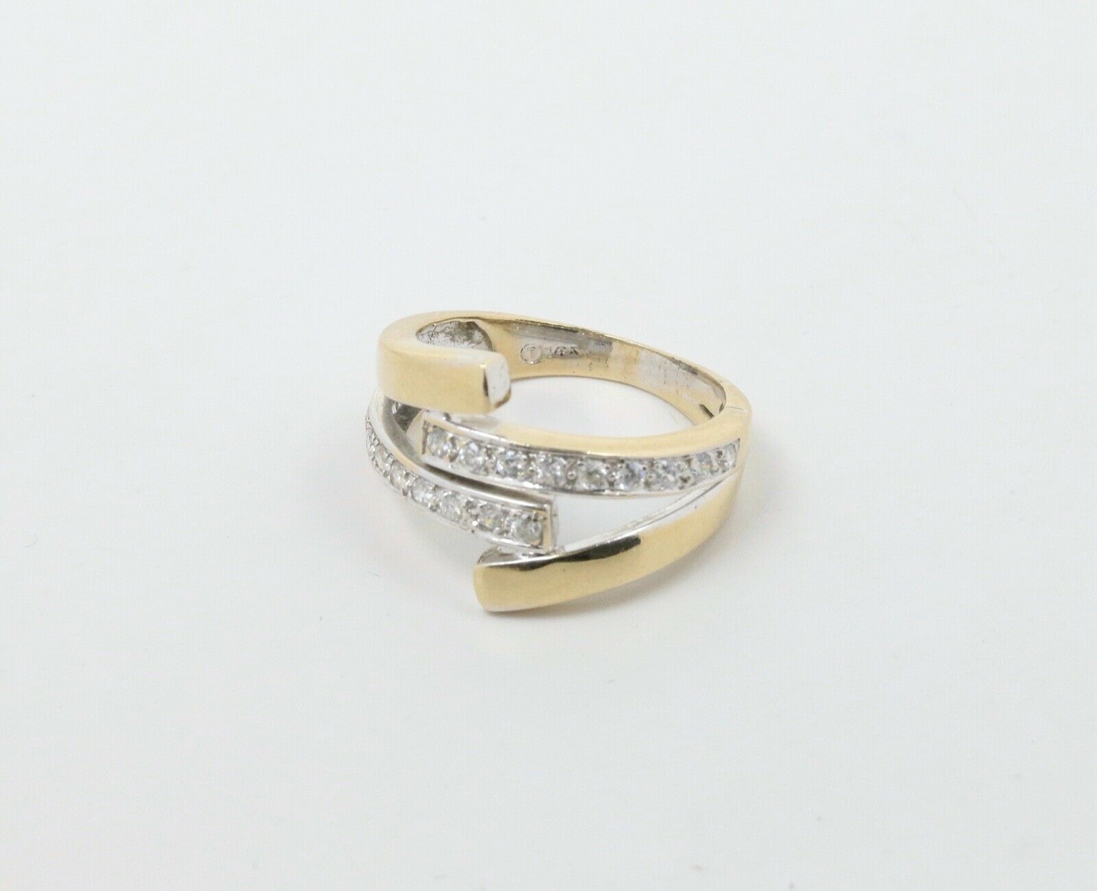 Vintage Ladies Diamonds 14K Yellow Gold Bypass Ring