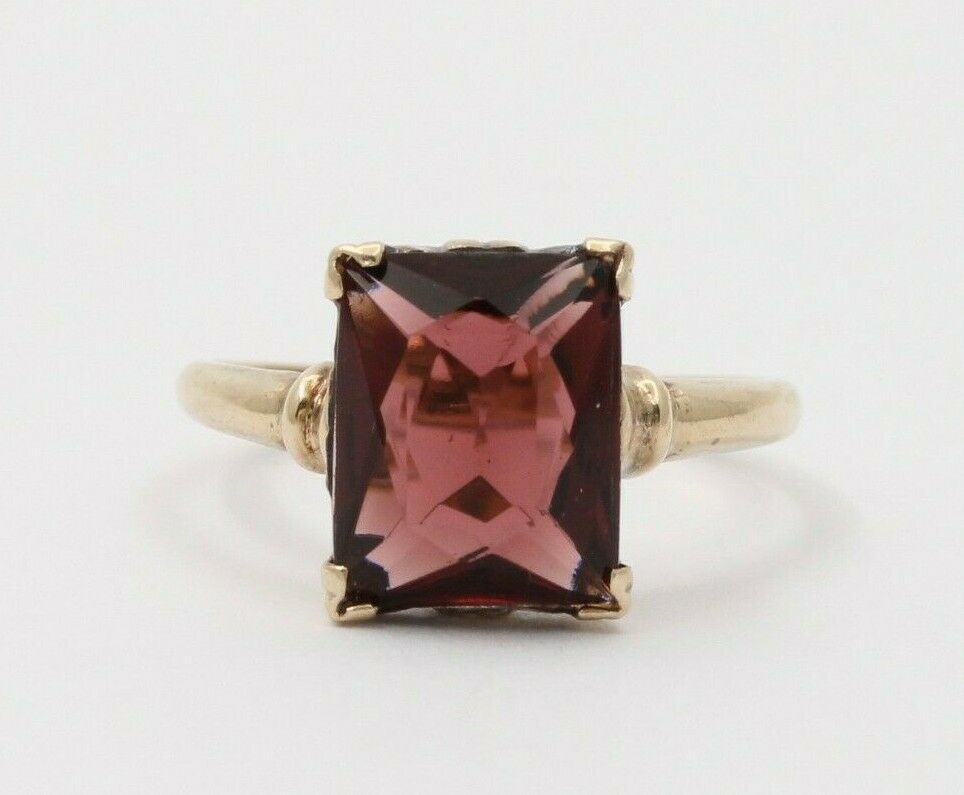Vintage 10K Yellow Gold Rubellite Tourmaline Ring, Cocktail Ring.